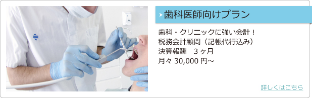 歯科医師向けプラン 歯科・クリニックに強い会計 税務会計顧問（記帳代行込み）決算報酬 3 ヶ月 月々 30,000～